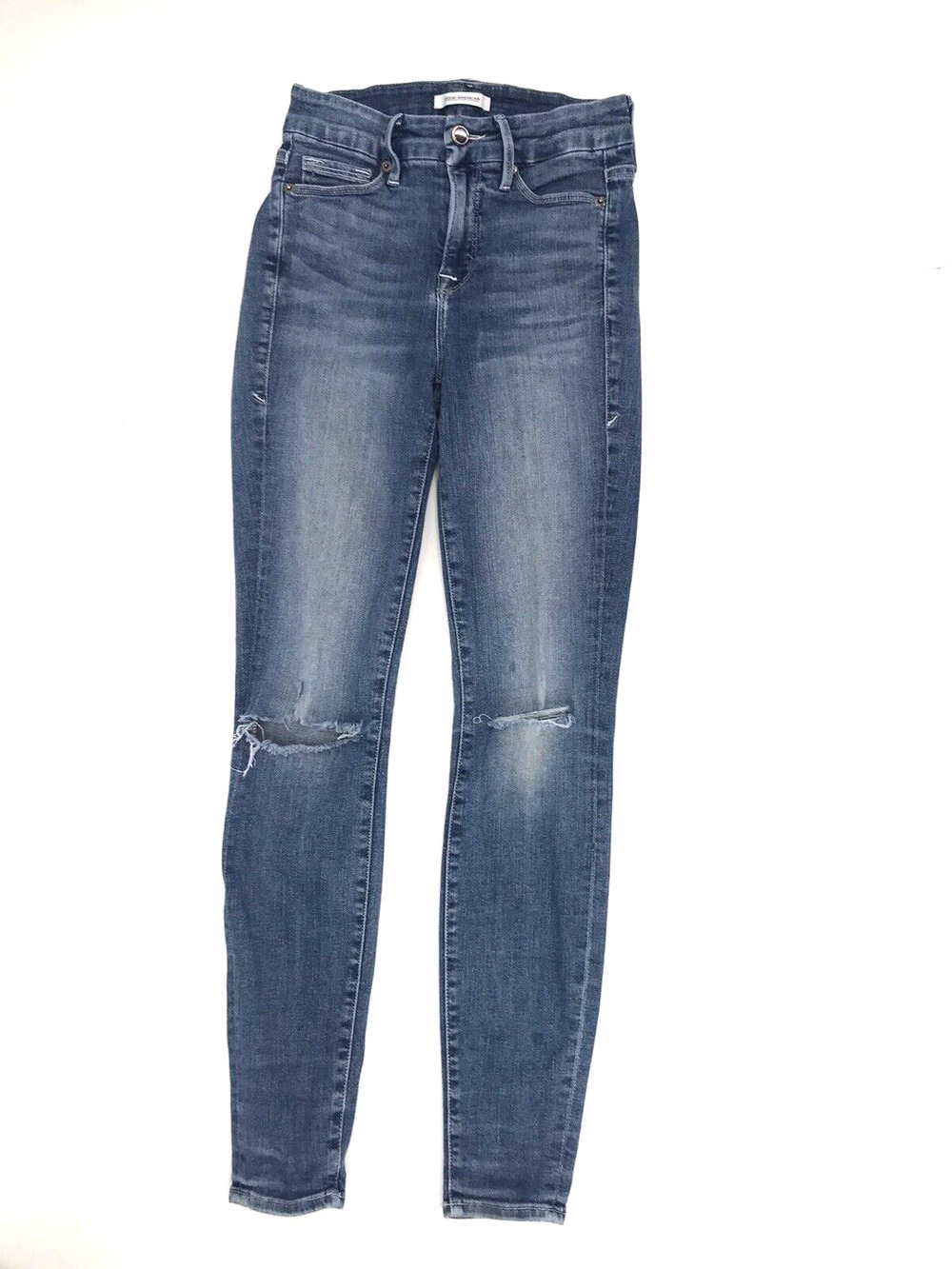 Good American Good Leg Medium Wash Distressed Skinny Jeans Size 0 25